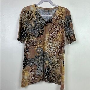 Chico’s New Women’s 8/Medium‎ V-Neck Safari Dreaming Knit Pattern Tunic Top